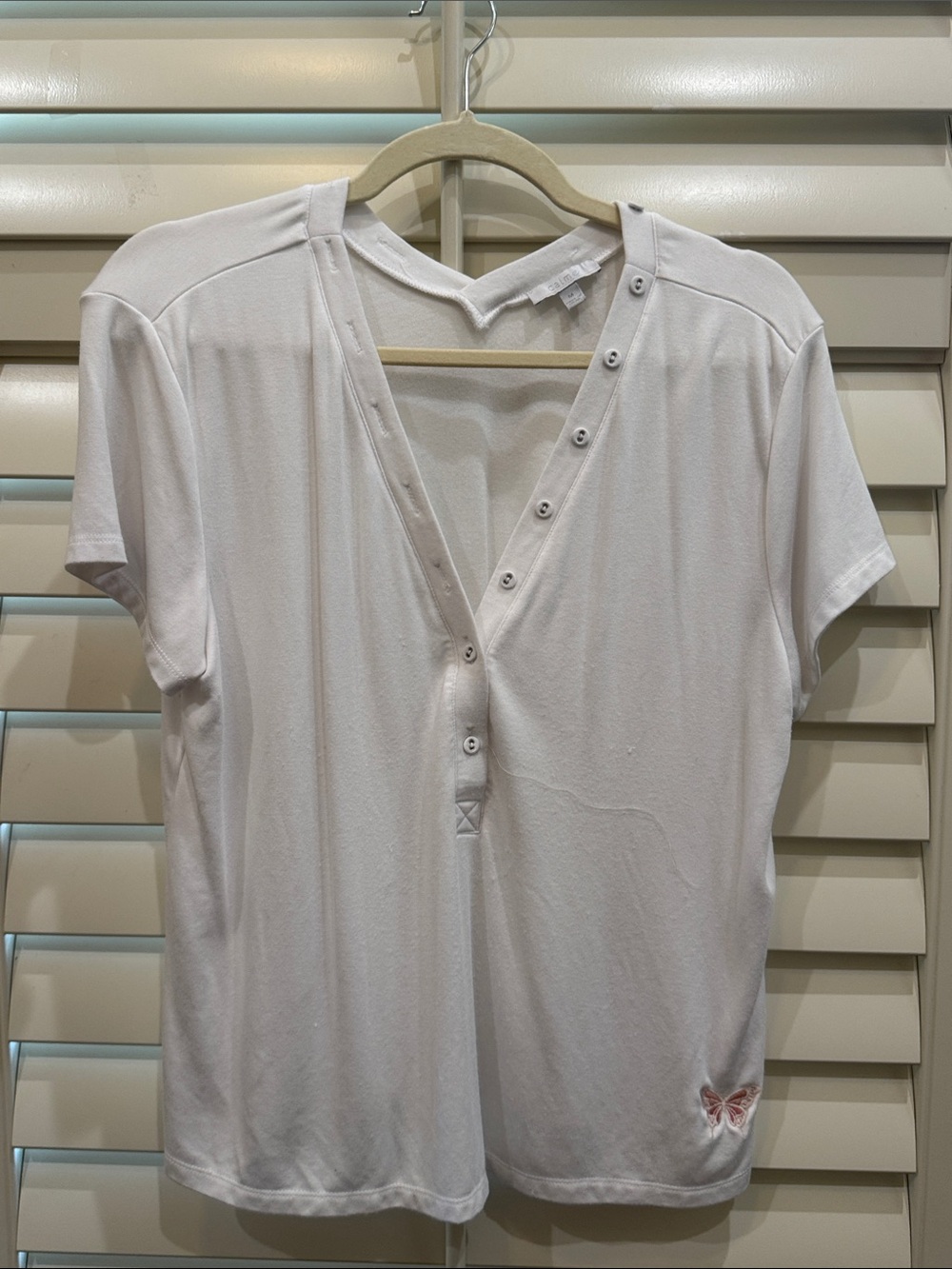 Johnny Was White Short Sleeve Button-Front Tee